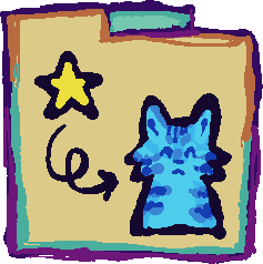 a beige folder with a blue tabby cat with a yellow star pointing to it